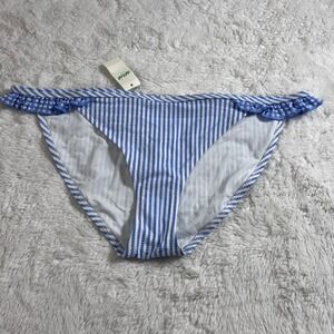 Aerie Blue White Striped Ruffle Bikini Bottom Seersucker Low Rise Small NWT